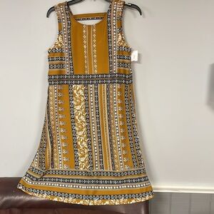 Women's' Maurices Mustard, Cream, & Black  Sleeveless Sundress, XS, NWT, Lined